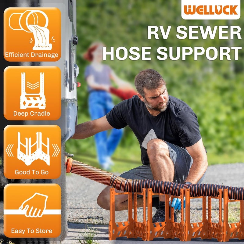 WELLUCK RV Sewer Hose Support 10FT, Blaze Orange RV Sewer Support with Adjustable Height Design, Secure Rubber Band and Carry Strap, Quick Setup and Collapse for Campers Travel Trailers and Motorhome - Image 2